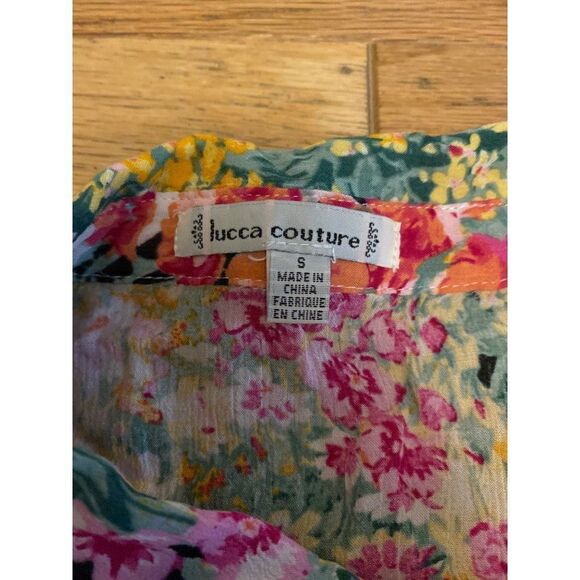 Lucca Couture women's multicolor floral cut out button front sleeveless blouse S - Picture 6 of 8